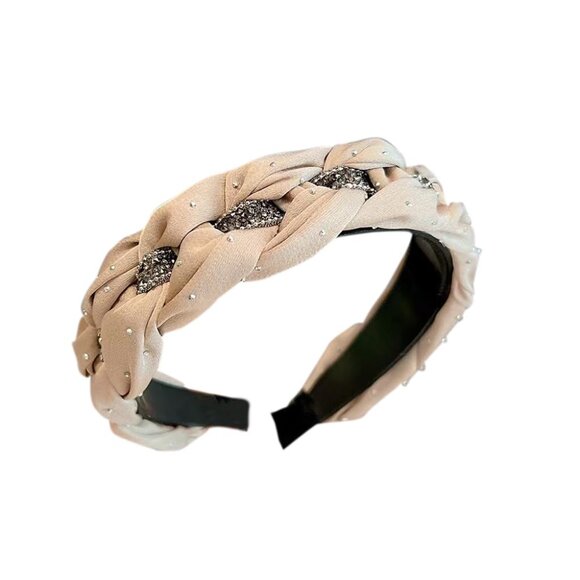 Women's Crystal Hair Bands Set Non Slip Wide Weaving Elegant Accessory - Picture 5 of 6